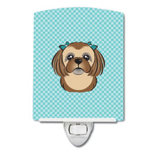 Load image into Gallery viewer, Checkerboard Blue Chocolate Brown Shih Tzu Ceramic Night Light BB1187CNL
