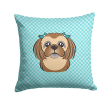 Load image into Gallery viewer, Checkerboard Blue Chocolate Brown Shih Tzu Canvas Throw Pillow - 14x14 Decorative Pillow – Art for Your Home &amp; Patio BB1187PW1414