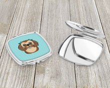 Load image into Gallery viewer, Checkerboard Blue Chocolate Brown Shih Tzu Compact Mirror – Stylish Purse Mirror with Artistic Covers BB1187SCM