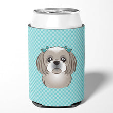Load image into Gallery viewer, Checkerboard Blue Gray Silver Shih Tzu Can or Bottle Hugger BB1188CC