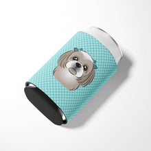 Load image into Gallery viewer, Checkerboard Blue Gray Silver Shih Tzu Can or Bottle Hugger BB1188CC