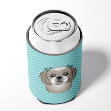 Load image into Gallery viewer, Checkerboard Blue Gray Silver Shih Tzu Can or Bottle Hugger BB1188CC