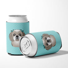 Load image into Gallery viewer, Checkerboard Blue Gray Silver Shih Tzu Can or Bottle Hugger BB1188CC