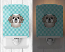 Load image into Gallery viewer, Checkerboard Blue Gray Silver Shih Tzu Ceramic Night Light BB1188CNL
