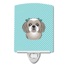 Load image into Gallery viewer, Checkerboard Blue Gray Silver Shih Tzu Ceramic Night Light BB1188CNL