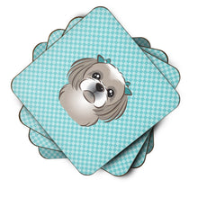 Load image into Gallery viewer, Checkerboard Blue Gray Silver Shih Tzu Coasters - Set of 4 Lightweight Foam, Absorbent Drink Coasters BB1188FC