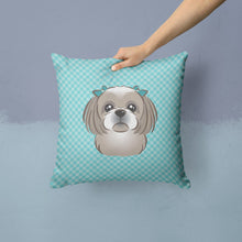 Load image into Gallery viewer, Checkerboard Blue Gray Silver Shih Tzu Canvas Throw Pillow - 14x14 Decorative Pillow – Art for Your Home &amp; Patio BB1188PW1414