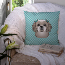 Load image into Gallery viewer, Checkerboard Blue Gray Silver Shih Tzu Canvas Throw Pillow - 14x14 Decorative Pillow – Art for Your Home &amp; Patio BB1188PW1414