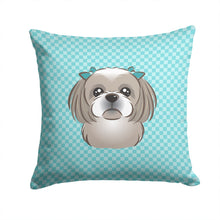 Load image into Gallery viewer, Checkerboard Blue Gray Silver Shih Tzu Canvas Throw Pillow - 14x14 Decorative Pillow – Art for Your Home &amp; Patio BB1188PW1414