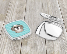 Load image into Gallery viewer, Checkerboard Blue Gray Silver Shih Tzu Compact Mirror – Stylish Purse Mirror with Artistic Covers BB1188SCM
