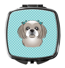 Load image into Gallery viewer, Checkerboard Blue Gray Silver Shih Tzu Compact Mirror – Stylish Purse Mirror with Artistic Covers BB1188SCM