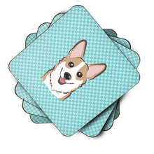 Load image into Gallery viewer, Checkerboard Blue Corgi Coasters - Set of 4 Lightweight Foam, Absorbent Drink Coasters BB1191FC