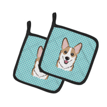 Load image into Gallery viewer, Checkerboard Blue Corgi Pot Holders - Set of 2 - Heat-Resistant Kitchen Essentials BB1191PTHD