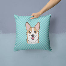 Load image into Gallery viewer, Checkerboard Blue Corgi Canvas Throw Pillow - 14x14 Decorative Pillow – Art for Your Home &amp; Patio BB1191PW1414