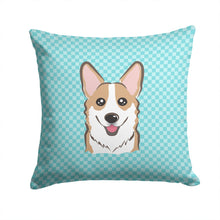 Load image into Gallery viewer, Checkerboard Blue Corgi Canvas Throw Pillow - 14x14 Decorative Pillow – Art for Your Home &amp; Patio BB1191PW1414