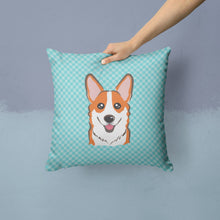 Load image into Gallery viewer, Checkerboard Blue Corgi Canvas Throw Pillow - 14x14 Decorative Pillow – Art for Your Home &amp; Patio BB1192PW1414