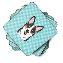 Load image into Gallery viewer, Checkerboard Blue Corgi Coasters - Set of 4 Lightweight Foam, Absorbent Drink Coasters BB1193FC