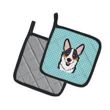 Load image into Gallery viewer, Checkerboard Blue Corgi Pot Holders - Set of 2 - Heat-Resistant Kitchen Essentials BB1193PTHD