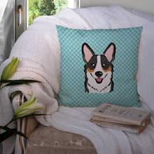 Load image into Gallery viewer, Checkerboard Blue Corgi Canvas Throw Pillow - 14x14 Decorative Pillow – Art for Your Home &amp; Patio BB1193PW1414