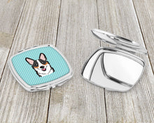 Load image into Gallery viewer, Checkerboard Blue Corgi Compact Mirror – Stylish Purse Mirror with Artistic Covers BB1193SCM