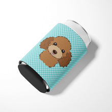 Load image into Gallery viewer, Checkerboard Blue Chocolate Brown Poodle Can or Bottle Hugger BB1194CC