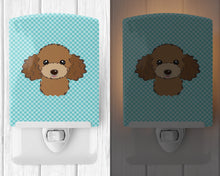 Load image into Gallery viewer, Checkerboard Blue Chocolate Brown Poodle Ceramic Night Light BB1194CNL