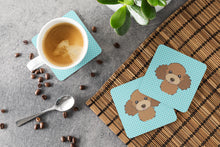 Load image into Gallery viewer, Checkerboard Blue Chocolate Brown Poodle Coasters - Set of 4 Lightweight Foam, Absorbent Drink Coasters BB1194FC