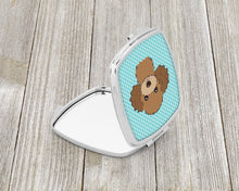 Load image into Gallery viewer, Checkerboard Blue Chocolate Brown Poodle Compact Mirror – Stylish Purse Mirror with Artistic Covers BB1194SCM
