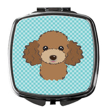 Load image into Gallery viewer, Checkerboard Blue Chocolate Brown Poodle Compact Mirror – Stylish Purse Mirror with Artistic Covers BB1194SCM