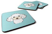Load image into Gallery viewer, Checkerboard Blue White Poodle Coasters - Set of 4 Lightweight Foam, Absorbent Drink Coasters BB1195FC
