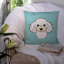 Load image into Gallery viewer, Checkerboard Blue White Poodle Canvas Throw Pillow - 14x14 Decorative Pillow – Art for Your Home &amp; Patio BB1195PW1414
