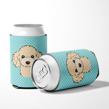 Load image into Gallery viewer, Checkerboard Blue Buff Poodle Can or Bottle Hugger BB1196CC