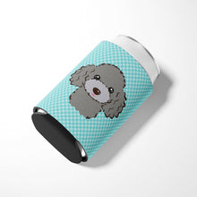 Load image into Gallery viewer, Checkerboard Blue Silver Gray Poodle Can or Bottle Hugger BB1197CC