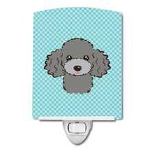 Load image into Gallery viewer, Checkerboard Blue Silver Gray Poodle Ceramic Night Light BB1197CNL