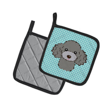 Load image into Gallery viewer, Checkerboard Blue Silver Gray Poodle Pot Holders - Set of 2 - Heat-Resistant Kitchen Essentials BB1197PTHD