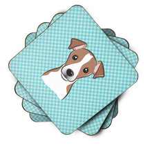Load image into Gallery viewer, Checkerboard Blue Jack Russell Terrier Coasters - Set of 4 Lightweight Foam, Absorbent Drink Coasters BB1198FC