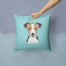 Load image into Gallery viewer, Checkerboard Blue Jack Russell Terrier Canvas Throw Pillow - 14x14 Decorative Pillow – Art for Your Home &amp; Patio BB1199PW1414