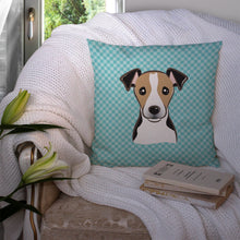 Load image into Gallery viewer, Checkerboard Blue Jack Russell Terrier Canvas Throw Pillow - 14x14 Decorative Pillow – Art for Your Home &amp; Patio BB1199PW1414