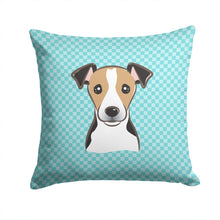 Load image into Gallery viewer, Checkerboard Blue Jack Russell Terrier Canvas Throw Pillow - 14x14 Decorative Pillow – Art for Your Home &amp; Patio BB1199PW1414