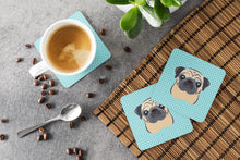 Load image into Gallery viewer, Checkerboard Blue Fawn Pug Coasters - Set of 4 Lightweight Foam, Absorbent Drink Coasters BB1200FC