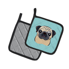 Load image into Gallery viewer, Checkerboard Blue Fawn Pug Pot Holders - Set of 2 - Heat-Resistant Kitchen Essentials BB1200PTHD