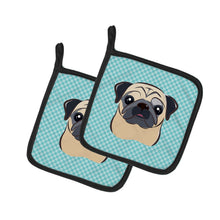 Load image into Gallery viewer, Checkerboard Blue Fawn Pug Pot Holders - Set of 2 - Heat-Resistant Kitchen Essentials BB1200PTHD