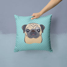 Load image into Gallery viewer, Checkerboard Blue Fawn Pug Canvas Throw Pillow - 14x14 Decorative Pillow – Art for Your Home &amp; Patio BB1200PW1414