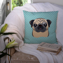 Load image into Gallery viewer, Checkerboard Blue Fawn Pug Canvas Throw Pillow - 14x14 Decorative Pillow – Art for Your Home &amp; Patio BB1200PW1414