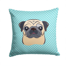 Load image into Gallery viewer, Checkerboard Blue Fawn Pug Canvas Throw Pillow - 14x14 Decorative Pillow – Art for Your Home &amp; Patio BB1200PW1414