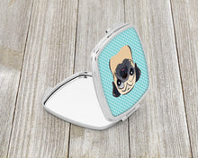 Load image into Gallery viewer, Checkerboard Blue Fawn Pug Compact Mirror – Stylish Purse Mirror with Artistic Covers BB1200SCM