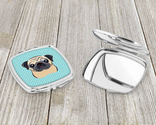 Load image into Gallery viewer, Checkerboard Blue Fawn Pug Compact Mirror – Stylish Purse Mirror with Artistic Covers BB1200SCM