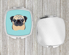 Load image into Gallery viewer, Checkerboard Blue Fawn Pug Compact Mirror – Stylish Purse Mirror with Artistic Covers BB1200SCM