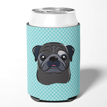 Load image into Gallery viewer, Checkerboard Blue Black Pug Can or Bottle Hugger BB1201CC