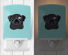 Load image into Gallery viewer, Checkerboard Blue Black Pug Ceramic Night Light BB1201CNL